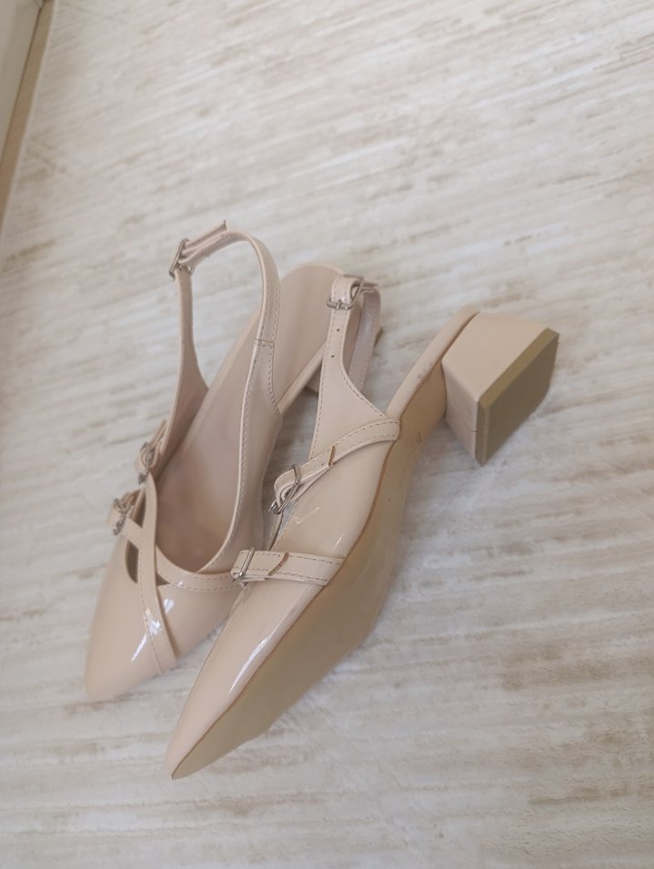 Bej Tokalı İnce Topuklu Kadın Abiye Ayakkabı - Görsel 3