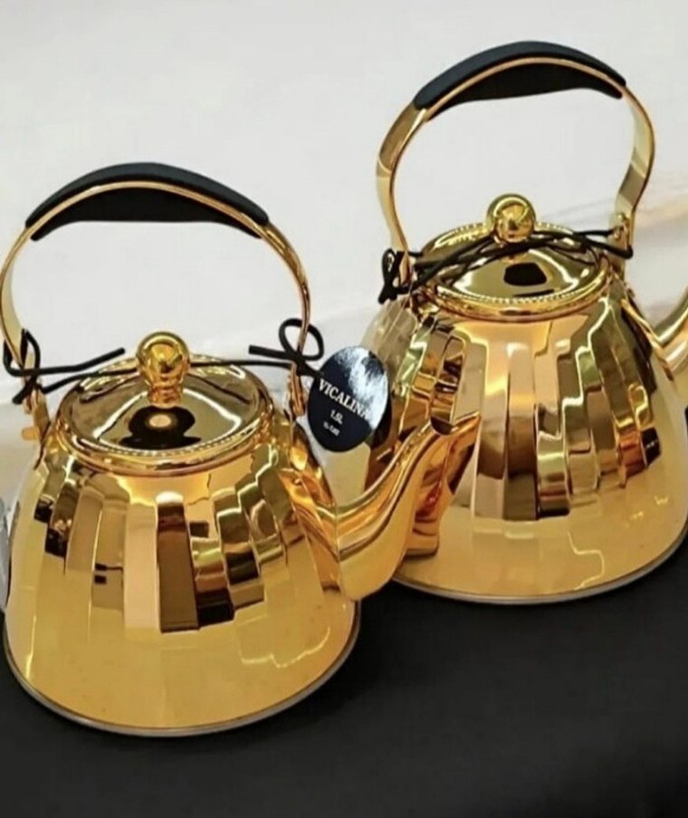 Altın Renkli Vicalina Paslanmaz Çelik Çaydanlık - Görsel 3