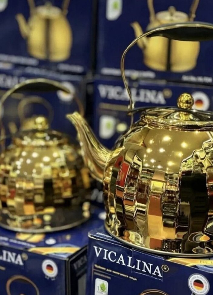 Altın Renkli Vicalina Paslanmaz Çelik Çaydanlık - Görsel 4