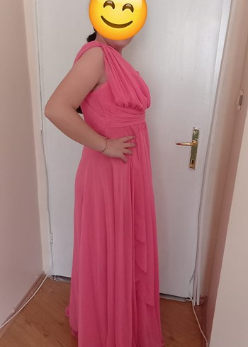 Diğer Pembe nar çiçeği Drapeli Uzun Abiye Elbise