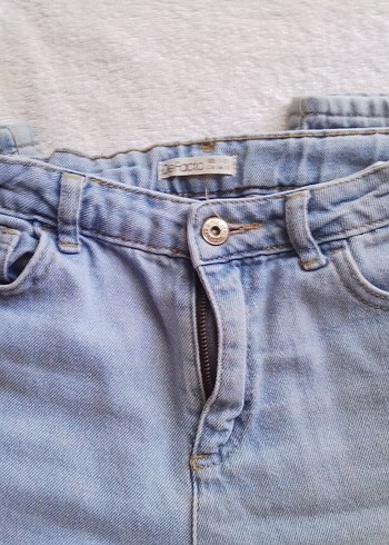 11-12 Yaş Beden mavi Renk Nakışlı Mavi Bol Kesim Midi Kot Pantolon