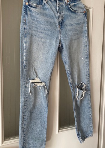 Kadın Mavi Yırtık Regular Fit Midi Kot Pantolon - Görsel 2