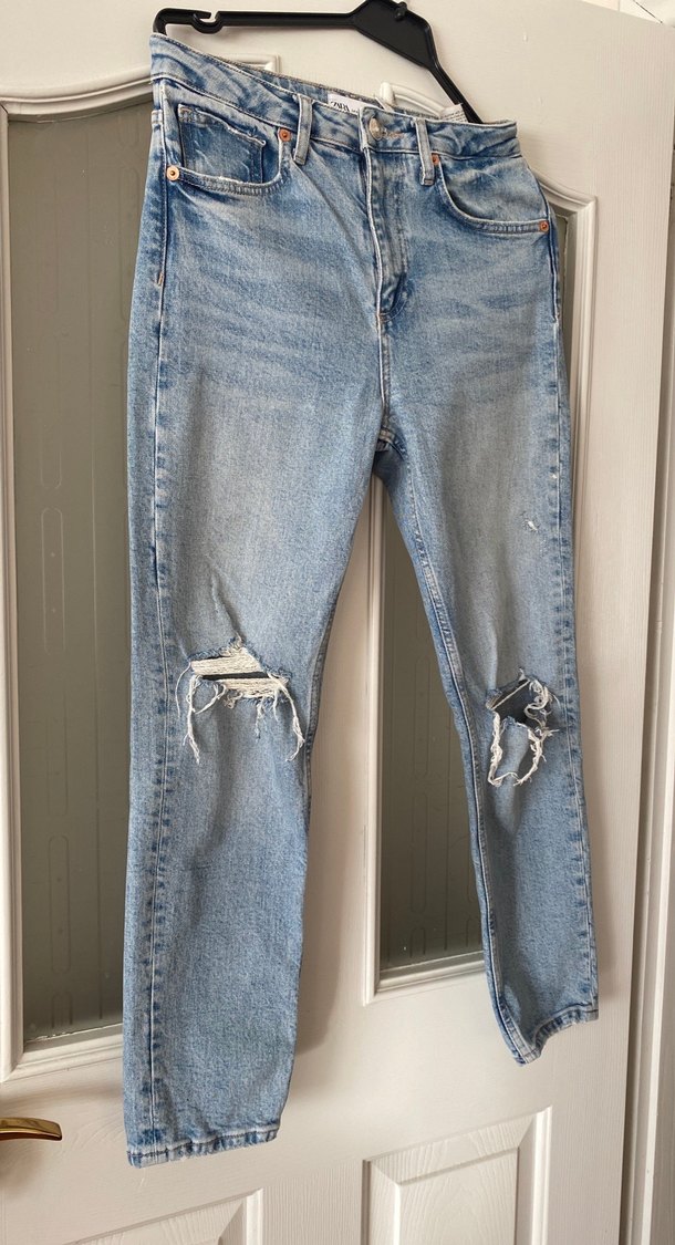 Kadın Mavi Yırtık Regular Fit Midi Kot Pantolon - Görsel 2