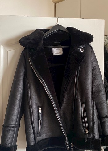Kürklü Siyah Deri Biker Ceket - Görsel 3