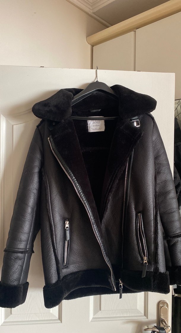 Kürklü Siyah Deri Biker Ceket - Görsel 3
