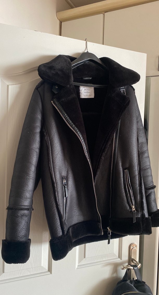 Kürklü Siyah Deri Biker Ceket - Görsel 2
