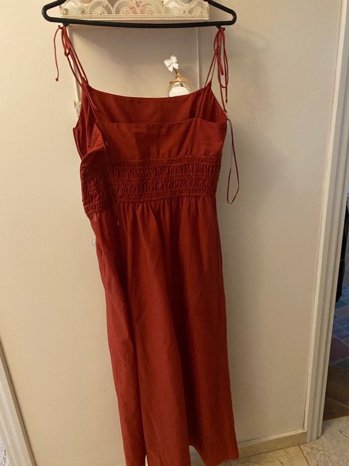 Bordo İpli Uzun Bohem Keten Elbise - Görsel 3