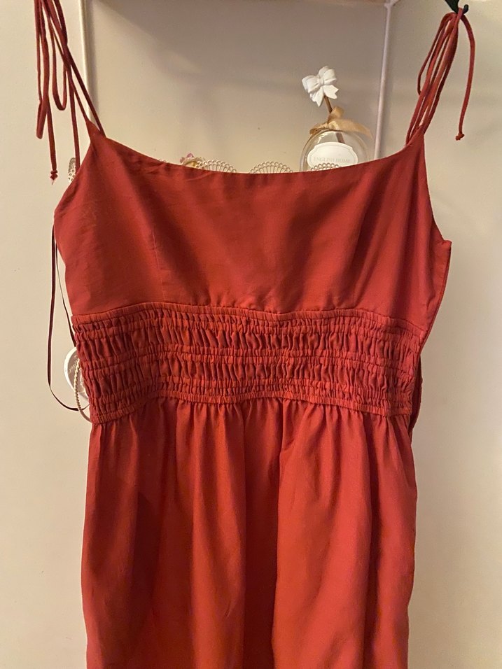 Bordo İpli Uzun Bohem Keten Elbise - Görsel 2