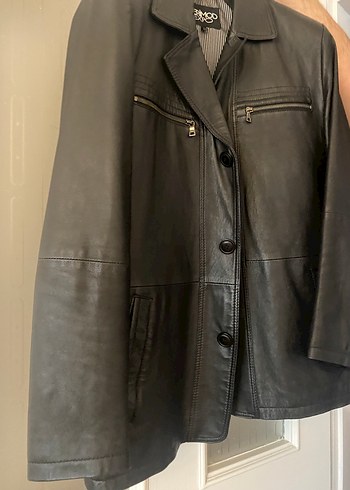 Erkek Deri Siyah Biker Ceket, Düğmeli, Normal Boy - Görsel 3