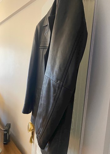 Erkek Deri Siyah Biker Ceket, Düğmeli, Normal Boy - Görsel 4