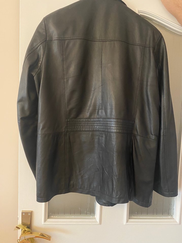 Erkek Deri Siyah Biker Ceket, Düğmeli, Normal Boy - Görsel 5