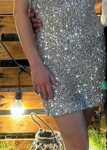 Işıltılı Gri Mini Abiye Elbise - Görsel 2