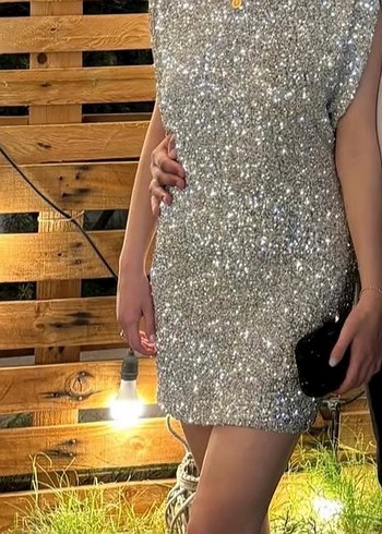 Işıltılı Gri Mini Abiye Elbise - Görsel 3
