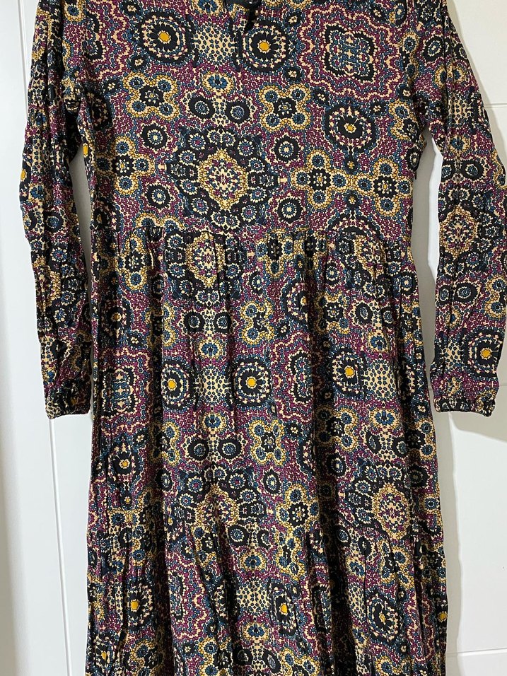 Uzun Kollu Bohem Desenli Uzun Elbise - Görsel 2