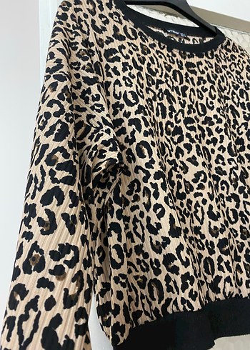 m Beden kahverengi Renk Kahverengi Leopar Desenli Kadın Sweatshirt