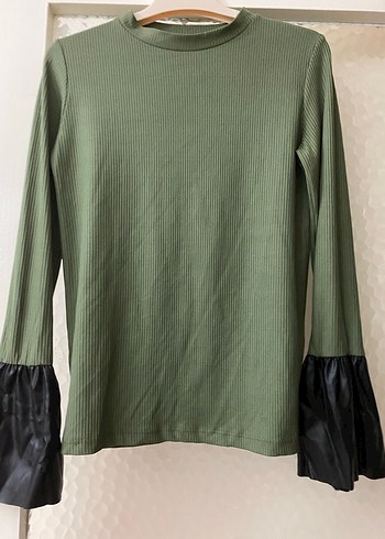 Diğer Piliseli Kol Detaylı Haki Kadın Sweatshirt