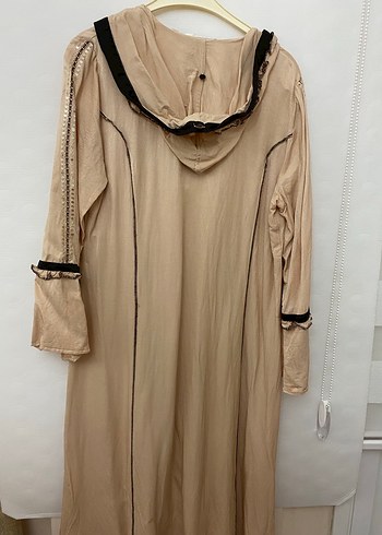 Nakışlı Bej Bohem Kadın Uzun Elbise şık kapşonlu kap - Görsel 4