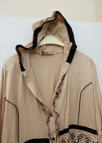 Nakışlı Bej Bohem Kadın Uzun Elbise şık kapşonlu kap - Görsel 3