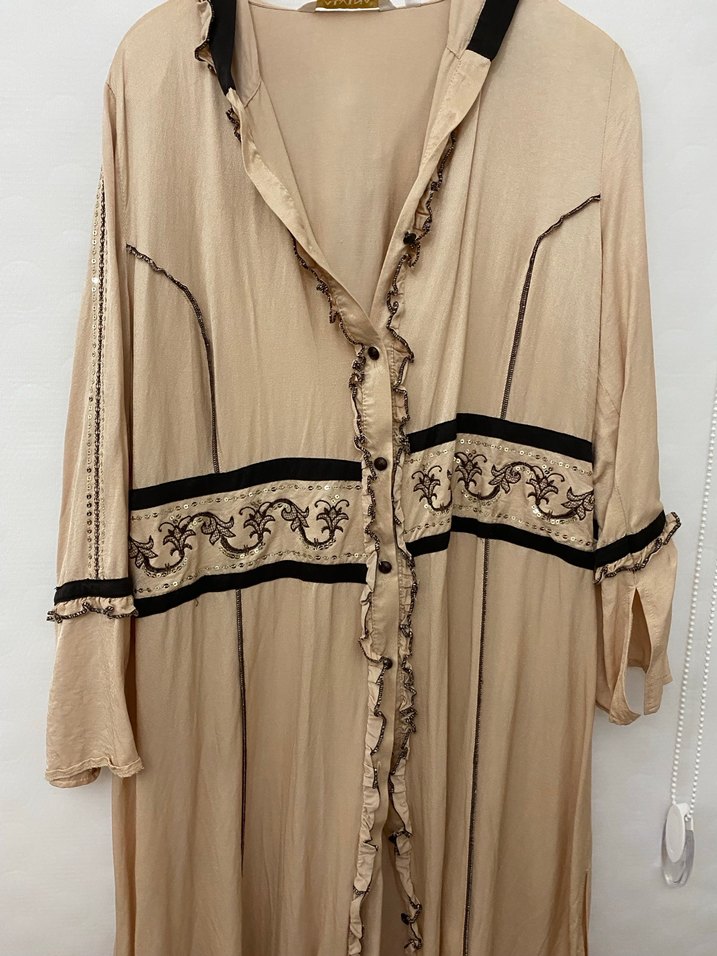 Nakışlı Bej Bohem Kadın Uzun Elbise şık kapşonlu kap - Görsel 2