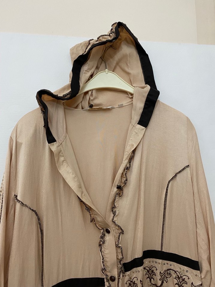 Nakışlı Bej Bohem Kadın Uzun Elbise şık kapşonlu kap - Görsel 3