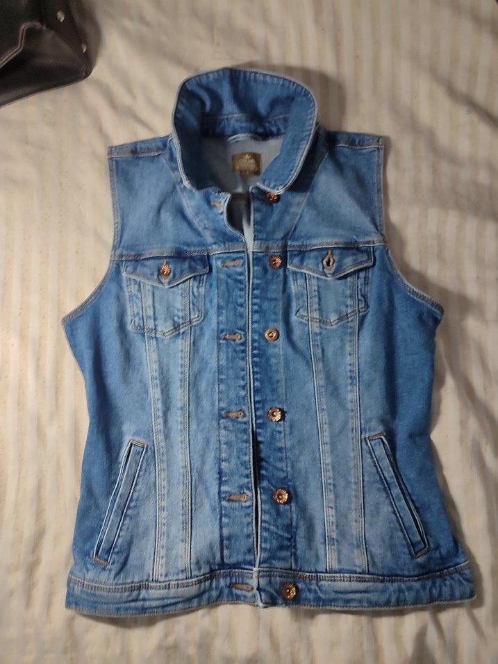 Düğmeli Mavi Kolsuz Denim/Kot Ceket - Görsel 2