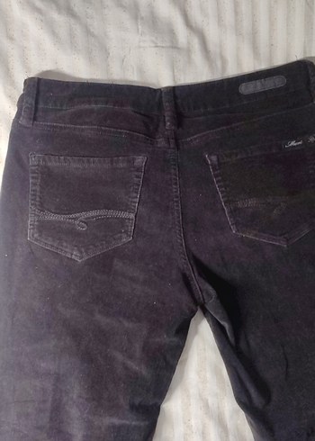 Siyah Kadife Düşük Bel Pantolon - Görsel 2