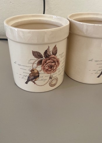 Bej Kuş ve Gül Desenli Seramik Mutfak Kavanozları Kutusu - Görsel 6