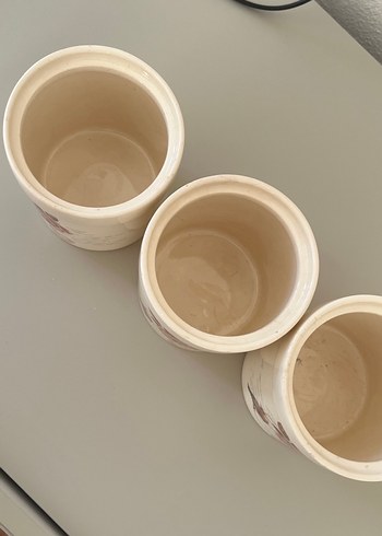 Bej Kuş ve Gül Desenli Seramik Mutfak Kavanozları Kutusu - Görsel 2