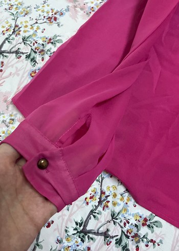 Pembe Uzun Kollu şifon Bluz - Görsel 2