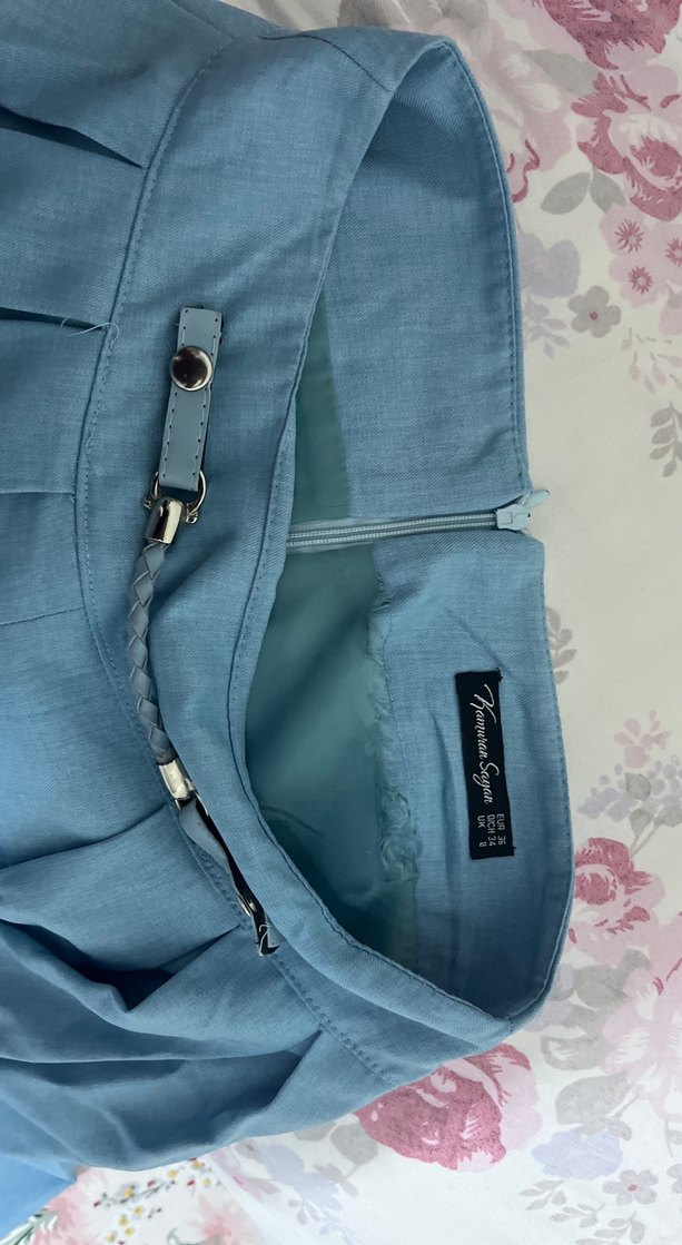 Mavi Uzun Keten Etek - Görsel 3