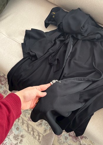 Uzun Kollu Siyah Gotik Kadın Elbise, ferace, pardesü - Görsel 5