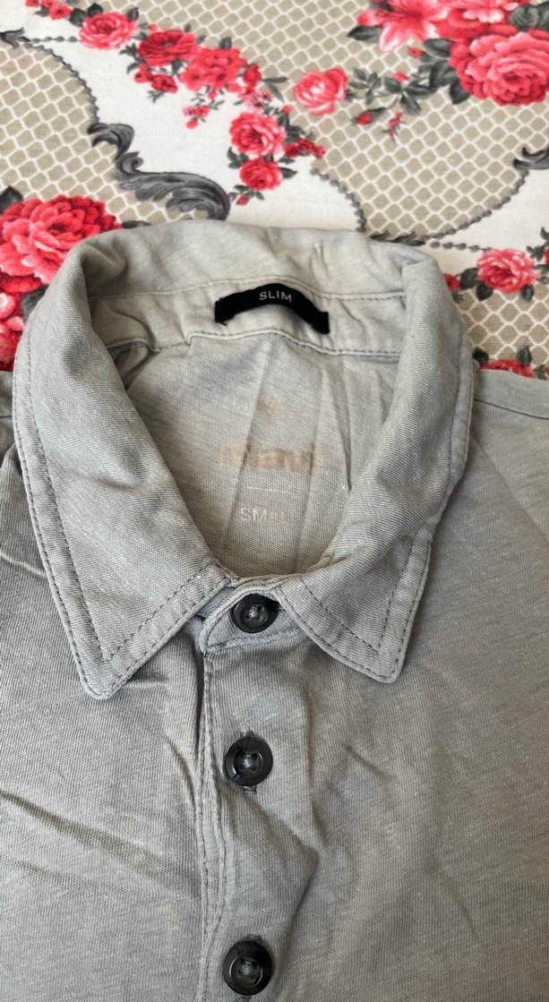 Gri Düğmeli Kısa Kollu Polo Tişört - Görsel 3