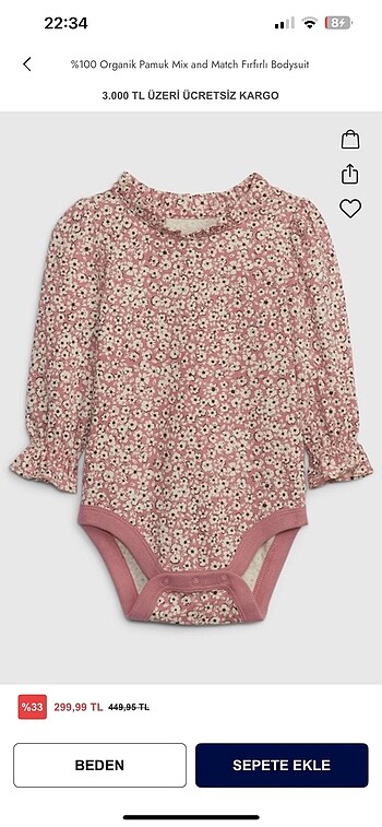 GAP Fırfırlı Pembe Body (0-3 Ay)