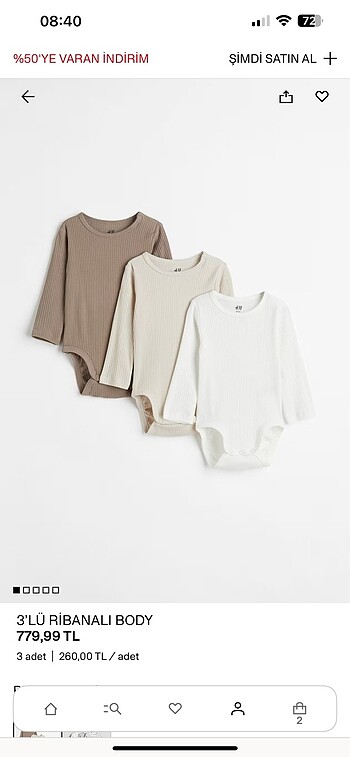 H&M 3?lü Ribanalı Body (2-4 Ay)
