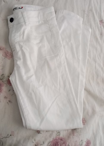 Düğmeli Beyaz Kadın Pamuk Pantolon jeans
