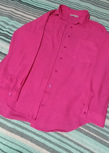 Düğmeli, Uzun Kollu Pembe Kadın Gömlek