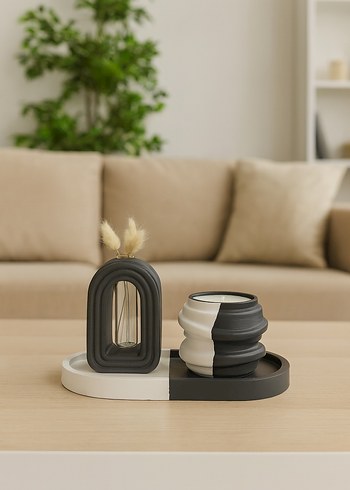 Gri Beyaz Modern Dekoratif Vazo Seti