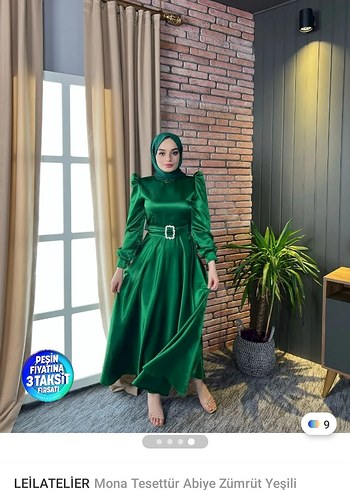 Zümrüt Yeşili Uzun Kollu Tesettür Abiye - Görsel 4