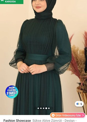 Uzun Kollu, Pileli Petrol Yeşili Tül Abiye Elbise - Görsel 4