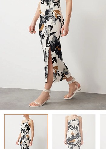 Bej Desenli Uzun elbise - Görsel 2