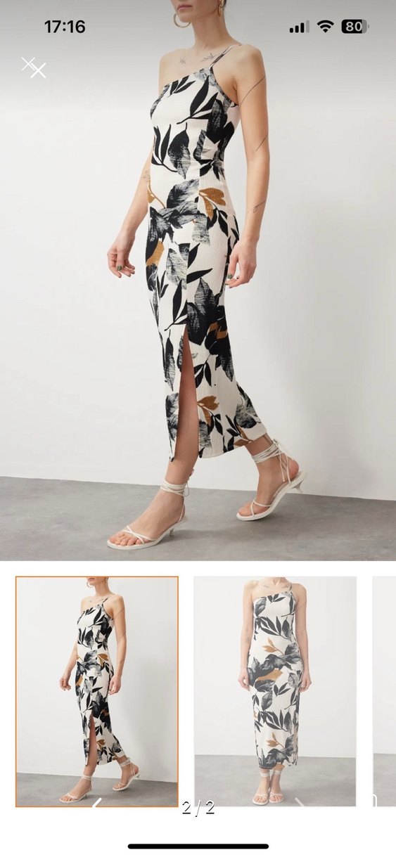 Bej Desenli Uzun elbise - Görsel 2