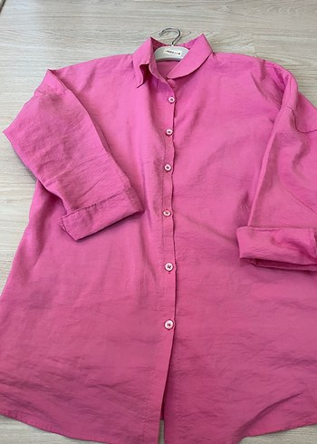 Diğer Düğmeli Pembe Keten Kadın Gömlek
