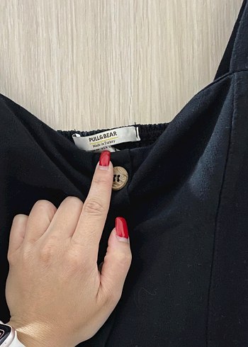 Pull and Bear Düğmeli Siyah Keten Midi Elbise