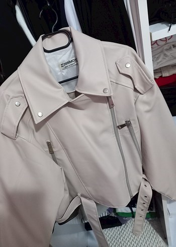 Kadın Bej Deri Kısa Ceket - Görsel 2