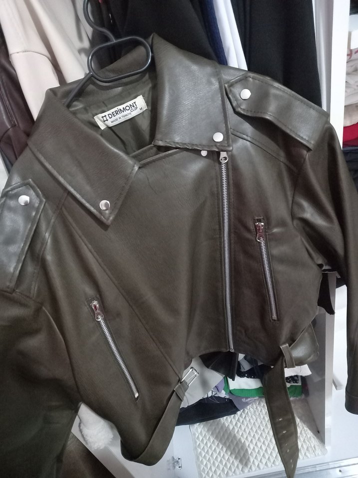 Yeşil deri ceket - Görsel 2