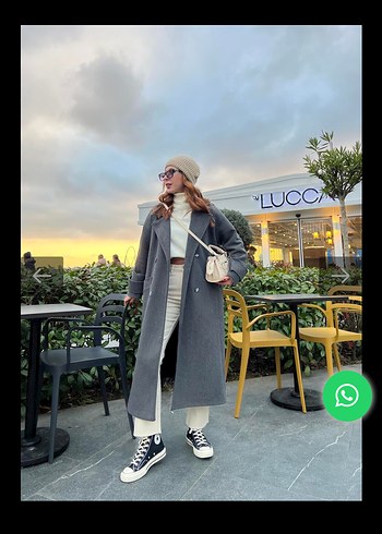 Antrasit düğmeli uzun kaban - Görsel 3