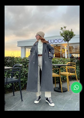 Antrasit düğmeli uzun kaban - Görsel 7