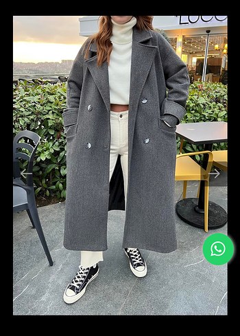 Antrasit düğmeli uzun kaban - Görsel 2