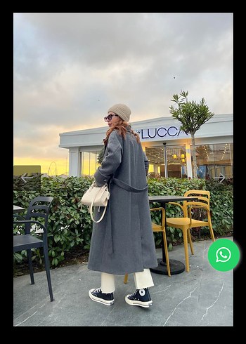 Antrasit düğmeli uzun kaban - Görsel 4