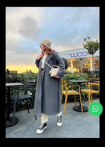 Antrasit düğmeli uzun kaban - Görsel 5